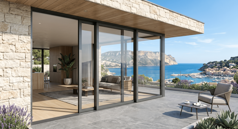 Baie vitrée 3 ventaux cassis et la Ciotat