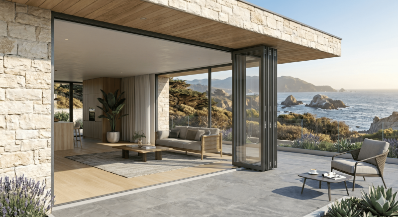 Exemple de baie vitrée en accordéon pour villa contemporaine à Marseille